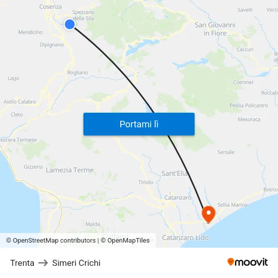 Trenta to Simeri Crichi map