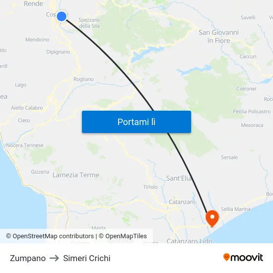 Zumpano to Simeri Crichi map
