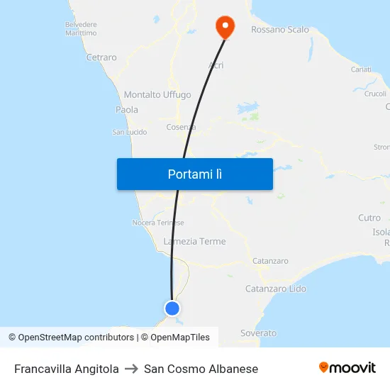 Francavilla Angitola to San Cosmo Albanese map