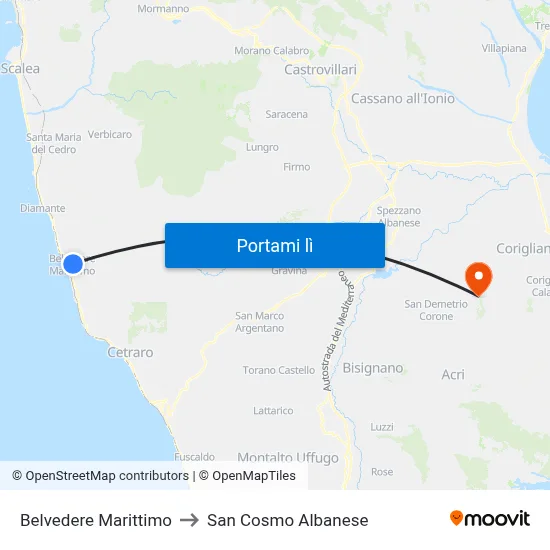 Belvedere Marittimo to San Cosmo Albanese map