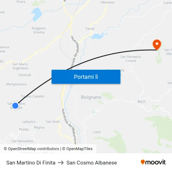 San Martino Di Finita to San Cosmo Albanese map
