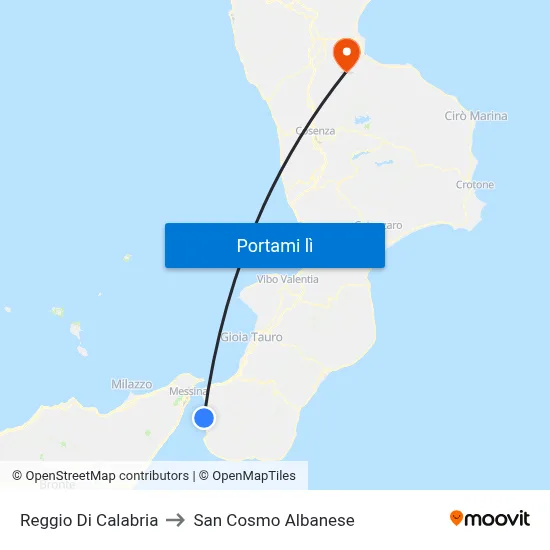 Reggio Di Calabria to San Cosmo Albanese map