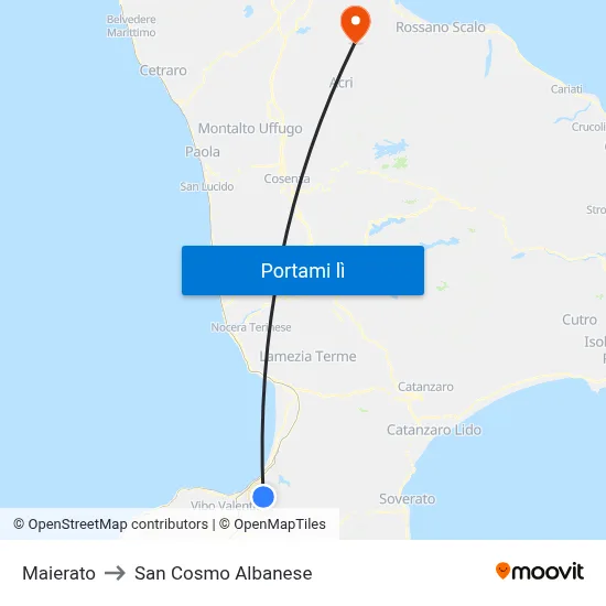 Maierato to San Cosmo Albanese map