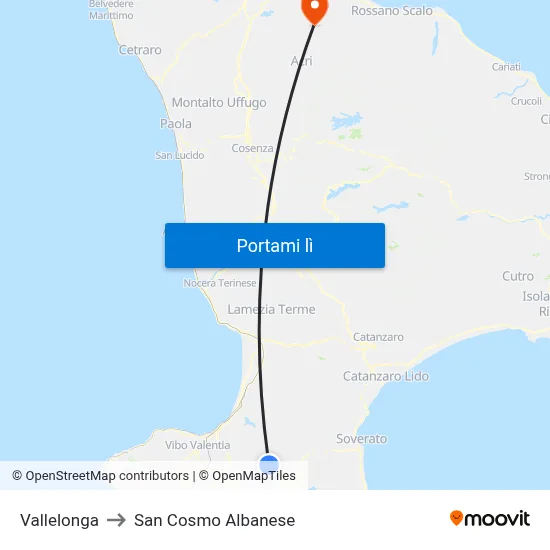 Vallelonga to San Cosmo Albanese map
