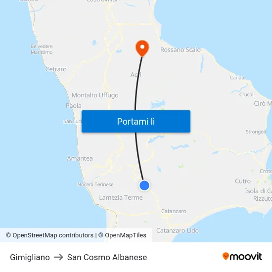 Gimigliano to San Cosmo Albanese map