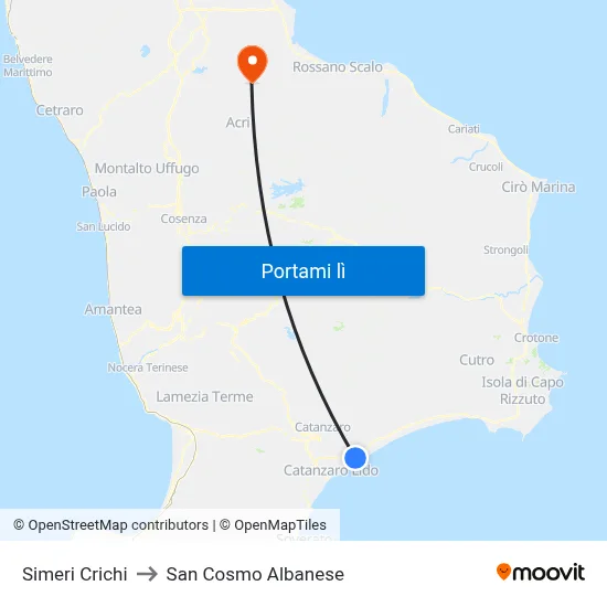 Simeri Crichi to San Cosmo Albanese map