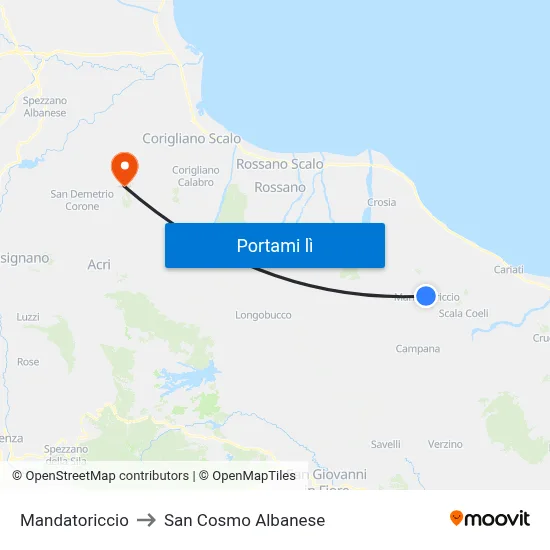 Mandatoriccio to San Cosmo Albanese map
