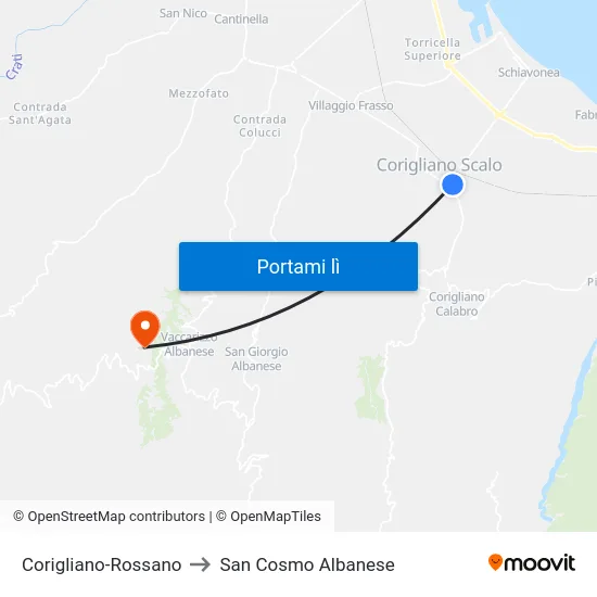 Corigliano-Rossano to San Cosmo Albanese map