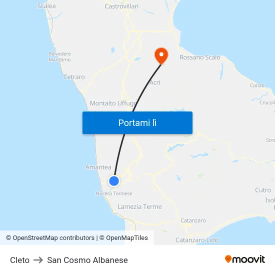 Cleto to San Cosmo Albanese map