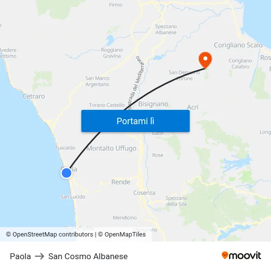 Paola to San Cosmo Albanese map