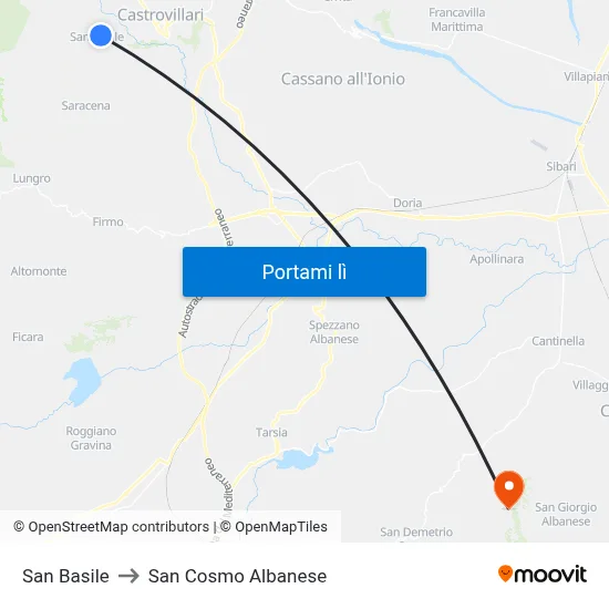 San Basile to San Cosmo Albanese map