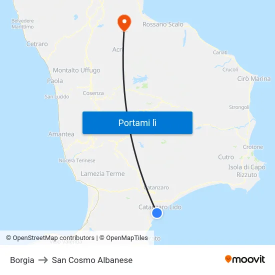 Borgia to San Cosmo Albanese map