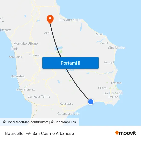 Botricello to San Cosmo Albanese map