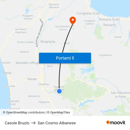 Casole Bruzio to San Cosmo Albanese map
