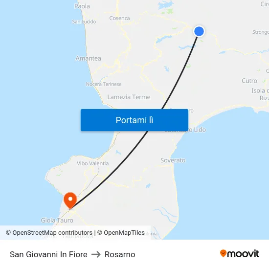 San Giovanni In Fiore to Rosarno map