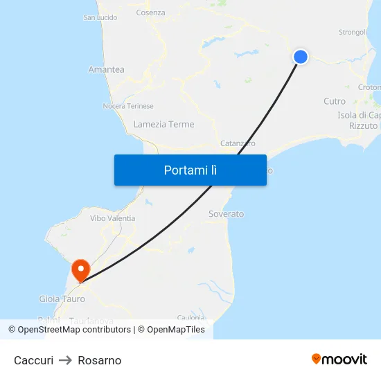 Caccuri to Rosarno map