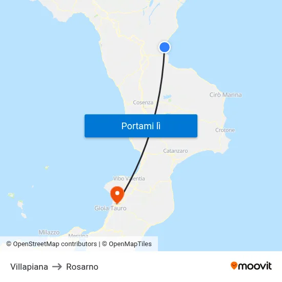 Villapiana to Rosarno map