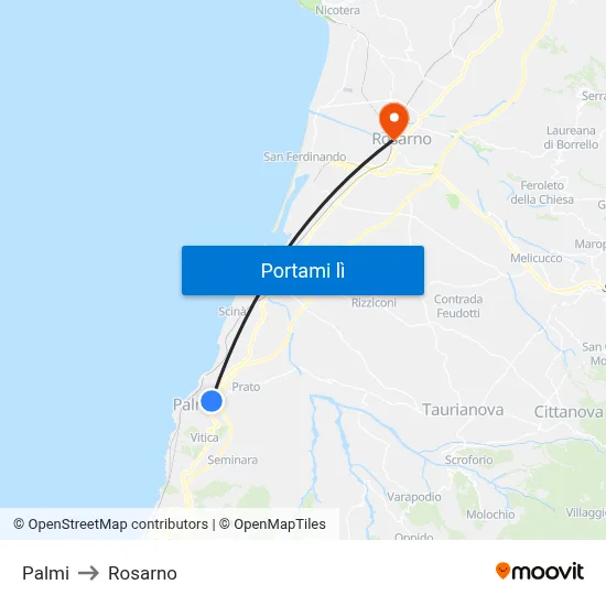 Palmi to Rosarno map