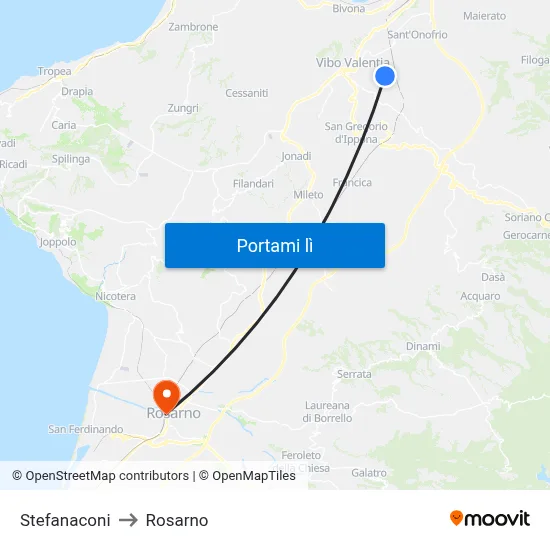 Stefanaconi to Rosarno map