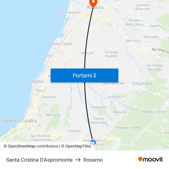 Santa Cristina D'Aspromonte to Rosarno map