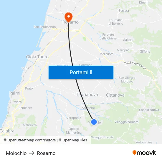 Molochio to Rosarno map