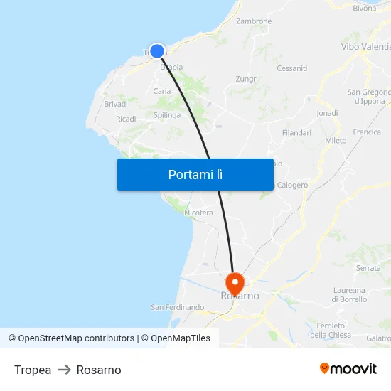Tropea to Rosarno map
