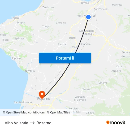 Vibo Valentia to Rosarno map