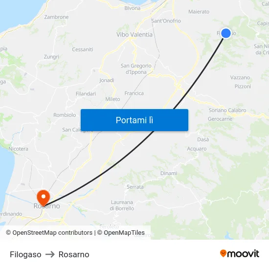 Filogaso to Rosarno map