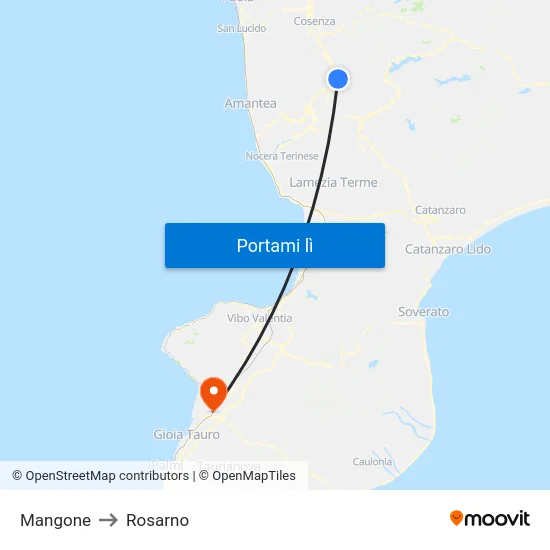 Mangone to Rosarno map