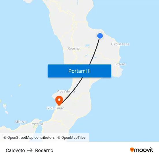 Caloveto to Rosarno map