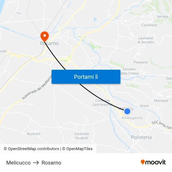 Melicucco to Rosarno map