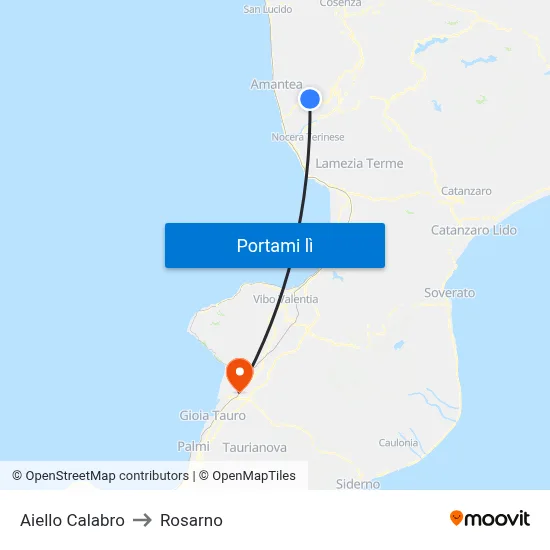 Aiello Calabro to Rosarno map