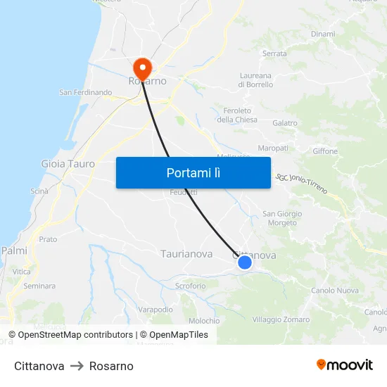 Cittanova to Rosarno map