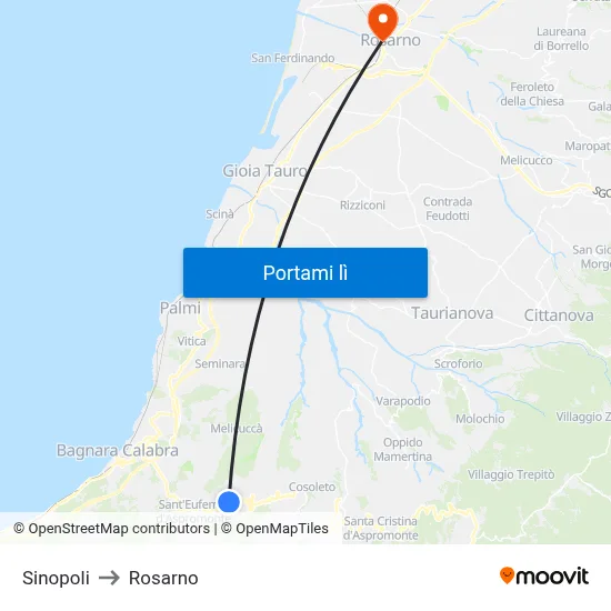 Sinopoli to Rosarno map