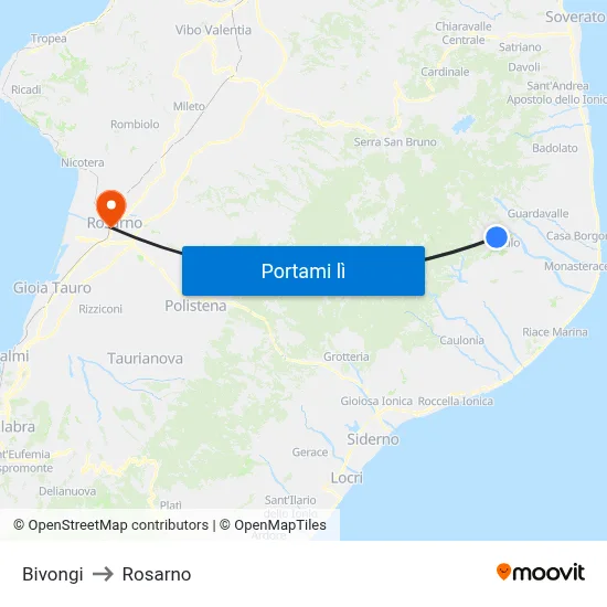 Bivongi to Rosarno map