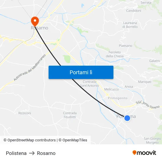 Polistena to Rosarno map