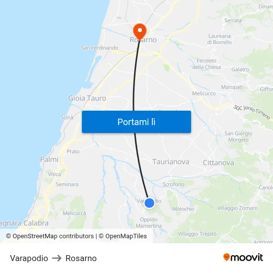 Varapodio to Rosarno map