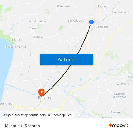 Mileto to Rosarno map