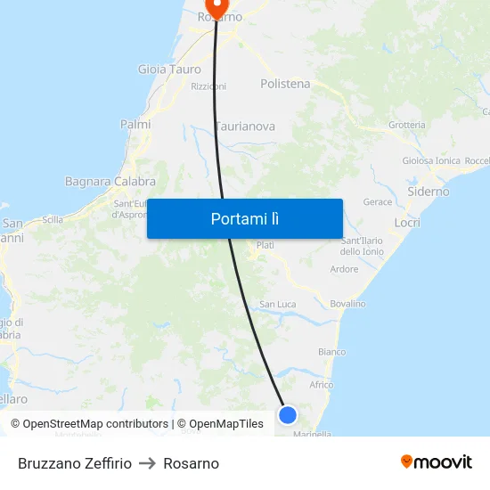Bruzzano Zeffirio to Rosarno map