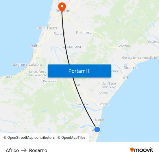 Africo to Rosarno map