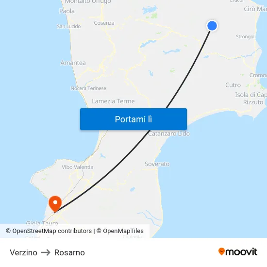 Verzino to Rosarno map