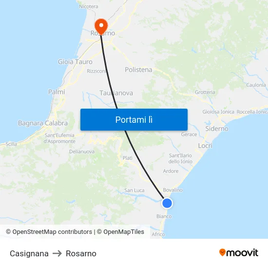 Casignana to Rosarno map