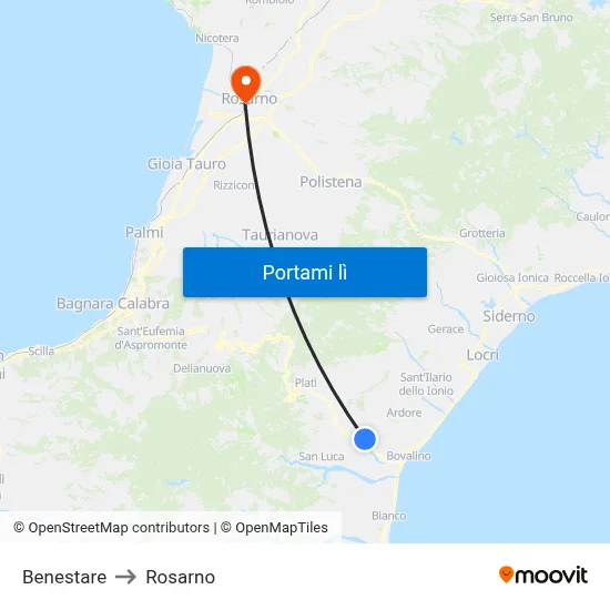 Benestare to Rosarno map