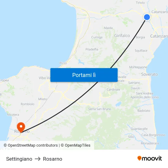 Settingiano to Rosarno map