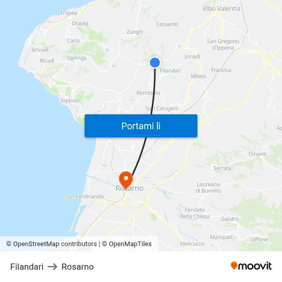 Filandari to Rosarno map
