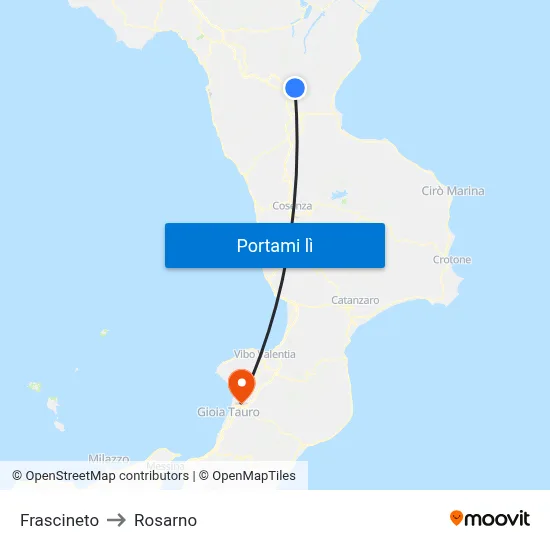 Frascineto to Rosarno map