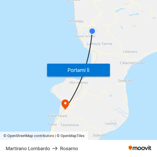 Martirano Lombardo to Rosarno map