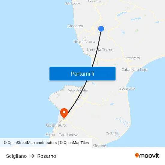 Scigliano to Rosarno map