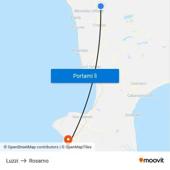 Luzzi to Rosarno map