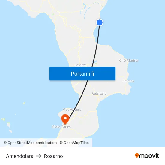 Amendolara to Rosarno map
